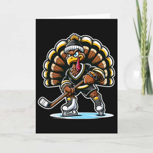 Funny Turkey Playing Ice Hockey Thanksgiving Sport Kaart (Voorkant)