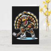 Funny Turkey Playing Ice Hockey Thanksgiving Sport Kaart (Gele Bloem)