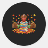 Funny Turkey Reading Book Fall Thanksgiving Teache Ronde Sticker (Voorkant)