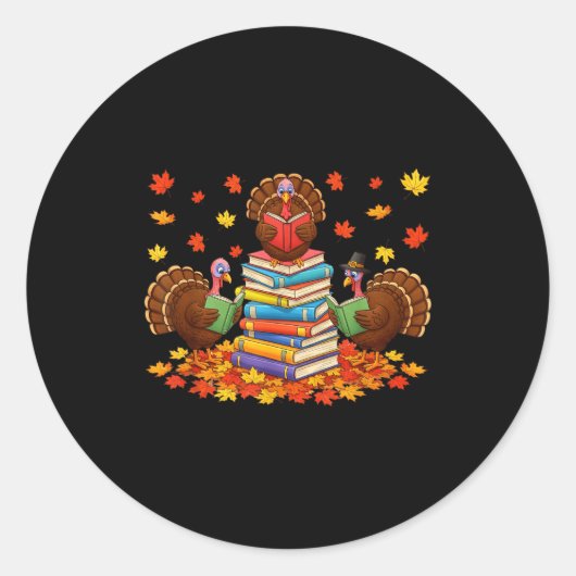 Funny Turkey Reading Book Fall Thanksgiving Teache Ronde Sticker (Voorkant)