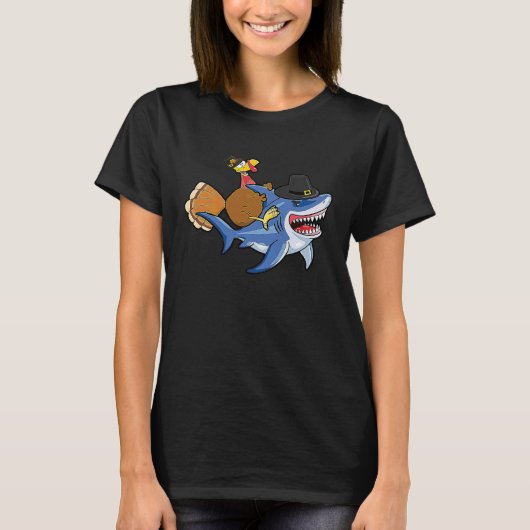 Funny Turkey Riding Shark Cute Turkey Thanksgiving T-shirt (Voorkant)