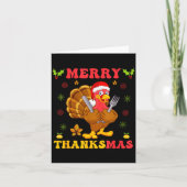 Funny Turkey Santa Merry Thanksmas Christmas Thank Kaart (Voorkant)