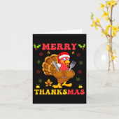 Funny Turkey Santa Merry Thanksmas Christmas Thank Kaart (Gele Bloem)