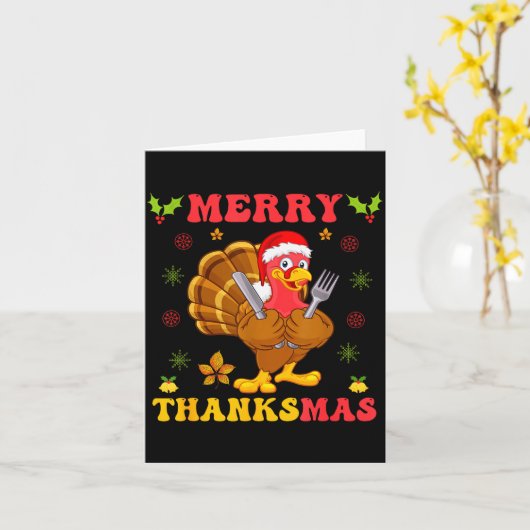 Funny Turkey Santa Merry Thanksmas Christmas Thank Kaart (Gele Bloem)