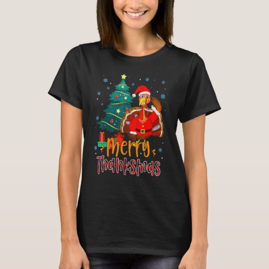 Funny Turkey Santa Merry Thanksmas Kerstdank T-shirt (Voorkant)