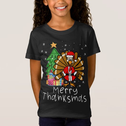 Funny Turkey Santa Merry Thanksmas Kerstdank T-shirt (Voorkant)