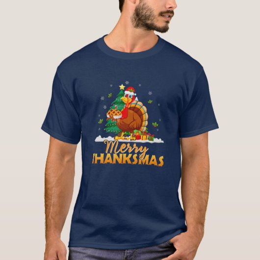 Funny Turkey Santa Merry Thanksmas Kerstdank T-shirt (Voorkant)