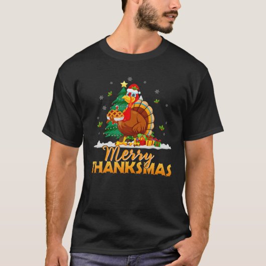 Funny Turkey Santa Merry Thanksmas Kerstdank T-shirt (Voorkant)