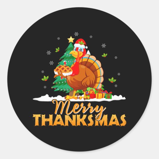 Funny Turkey Santa Merry Thanksmas Kerstmis Ronde Sticker (Voorkant)