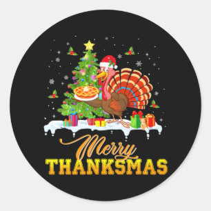 Funny Turkey Santa Merry Thanksmas Kerstmis Ronde Sticker