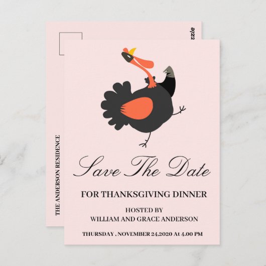 Funny Turkey Save the Date Thanksgiving Briefkaart (Voorkant / Achterkant)