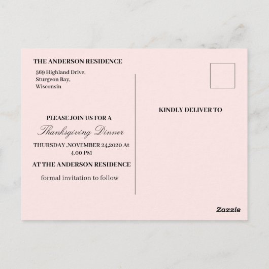 Funny Turkey Save the Date Thanksgiving Briefkaart (Achterkant)