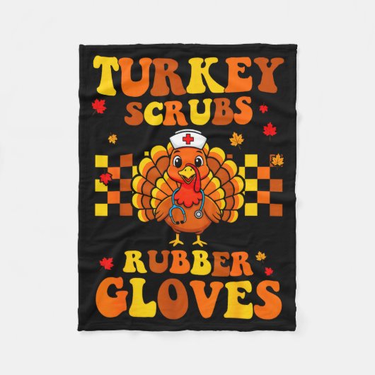 Funny Turkey Scrubs Rubber Gloves Thanksgiving Nur Fleece Deken (Voorkant)
