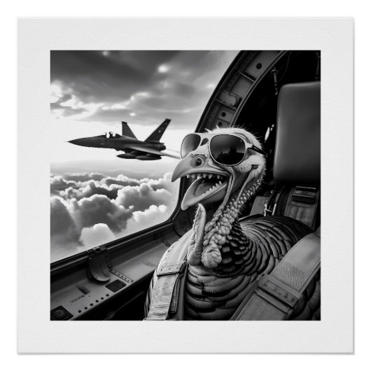 Funny Turkey Selfie Black & White Perfect Poster (Voorkant)