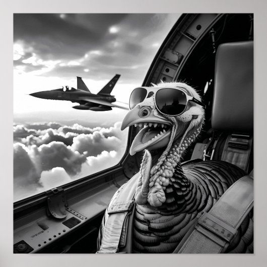 Funny Turkey Selfie Black & White Poster (Voorkant)