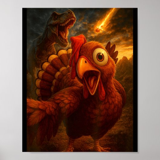 Funny Turkey Selfie With Dinosaur And Meteor Acaly Poster (Voorkant)