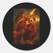 Funny Turkey Selfie With Dinosaur And Meteor Acaly Ronde Sticker (Voorkant)