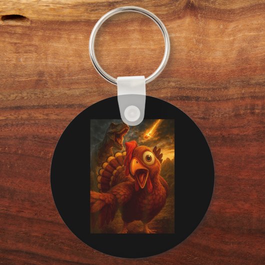 Funny Turkey Selfie With Dinosaur And Meteor Acaly Sleutelhanger (Voorkant)