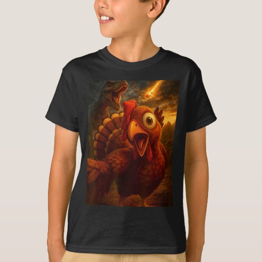 Funny Turkey Selfie With Dinosaur And Meteor Acaly T-shirt (Voorkant)