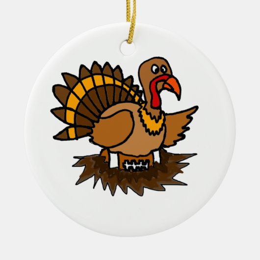 Funny Turkey Sitting on Football in Nest Keramisch Ornament (Voorkant)