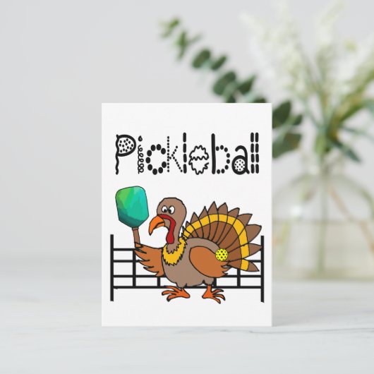 Funny Turkey Speel Pickleball Thanksgiving Briefkaart (Staand voorkant)
