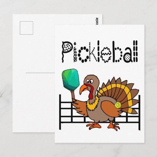 Funny Turkey Speel Pickleball Thanksgiving Briefkaart (Voorkant / Achterkant)