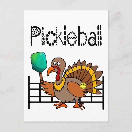 Funny Turkey Speel Pickleball Thanksgiving Briefkaart (Voorkant)