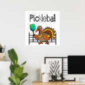 Funny Turkey Speel Pickleball Thanksgiving Poster (Thuiskantoor)