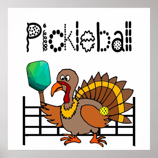 Funny Turkey Speel Pickleball Thanksgiving Poster (Voorkant)