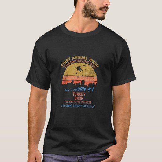 Funny Turkey Thanksgiving Day Wkrp Turkey Drop T-shirt (Voorkant)