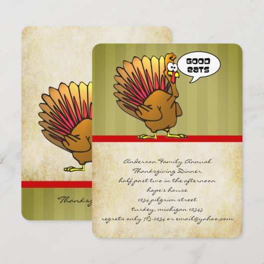 Funny Turkey Thanksgiving Dinner Kaart (Voorkant / Achterkant)