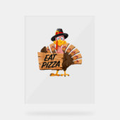 Funny Turkey Thanksgiving Eat Pizza Vegan Pilgrim Acryl Bord (Voorkant)