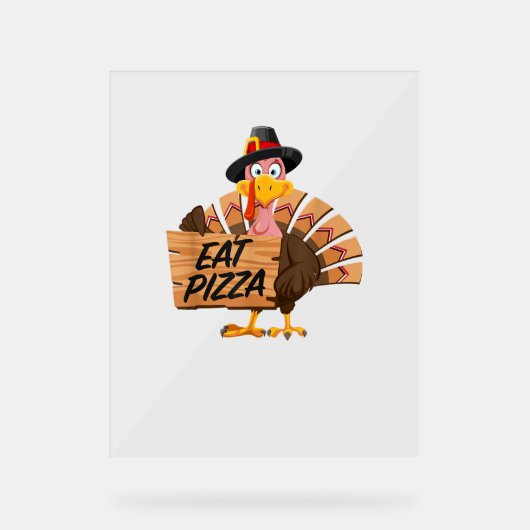 Funny Turkey Thanksgiving Eat Pizza Vegan Pilgrim Acryl Bord (Voorkant)