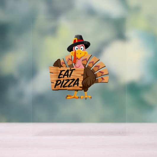 Funny Turkey Thanksgiving Eat Pizza Vegan Pilgrim Acryl Bord (Neutraal)