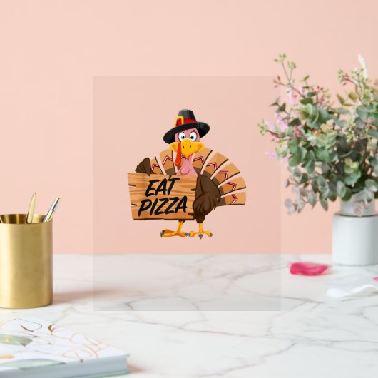 Funny Turkey Thanksgiving Eat Pizza Vegan Pilgrim Acryl Bord (Huwelijk)