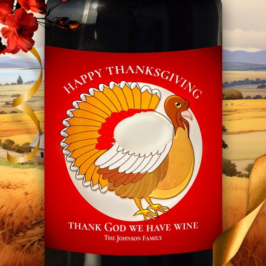 Funny Turkey Thanksgiving Gepersonaliseerd wijnlab Wijn Etiket