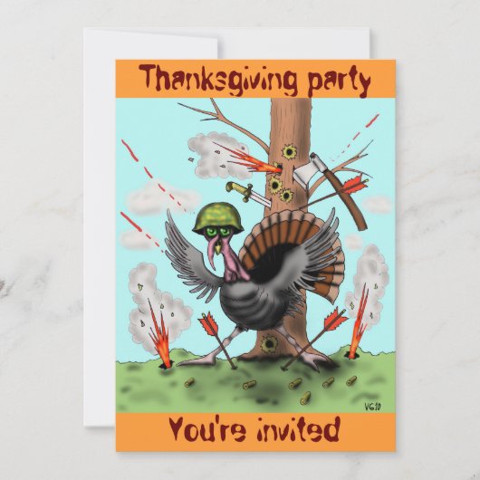 Funny turkey Thanksgiving party call card Kaart (Voorkant)