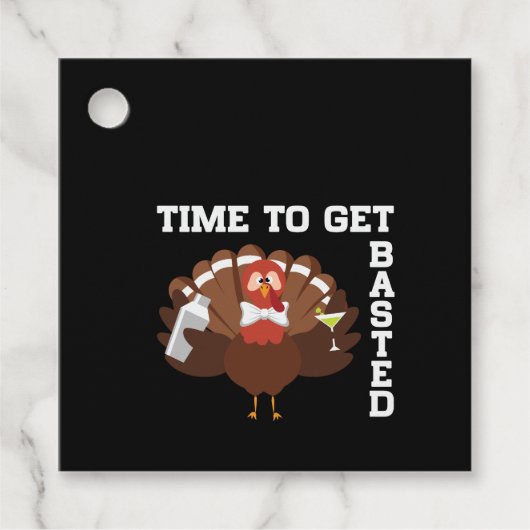 Funny Turkey Time To Get Basted Thanksgiving Bedankjes Labels (Voorkant)