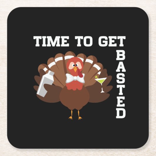 Funny Turkey Time To Get Basted Thanksgiving Kartonnen Onderzetters (Voorkant)