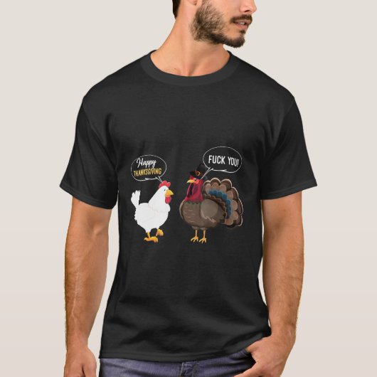 Funny Turkey Vs Chicken Thanksgiving Costume Gift T-shirt (Voorkant)