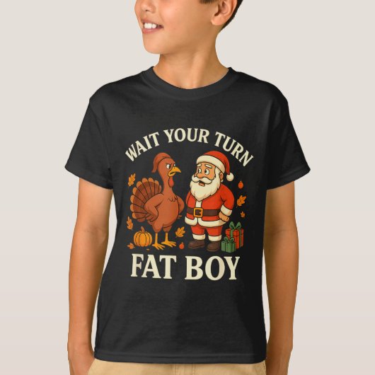 Funny Turkey Vs Santa Wait Your Turn Thanksgiving T-shirt (Voorkant)
