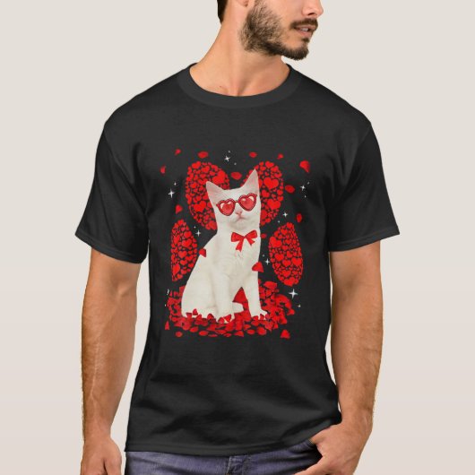 Funny Turkish Angora Cat Valentine Paw Heart Cat L T-shirt (Voorkant)