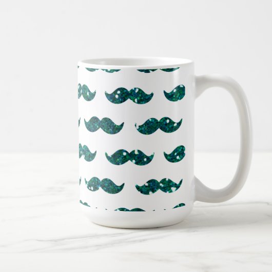 Funny Turquoise Glitter Mustache Pattern Gedrukt Koffiemok (Rechts)