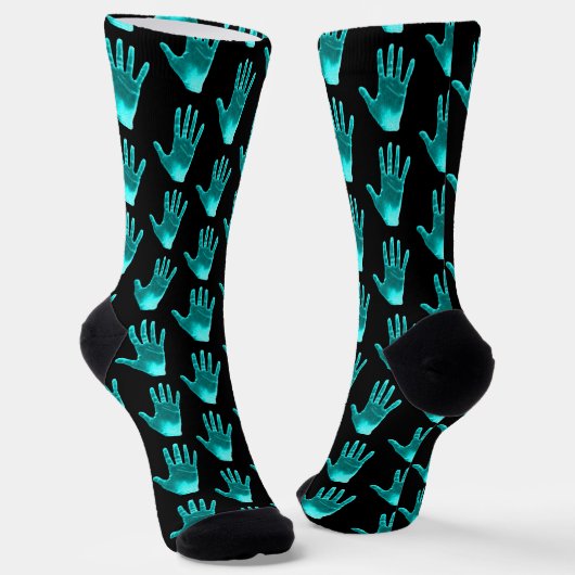 Funny Turquoise Hand Pattern Sokken (Gebogen)