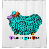 Funny Turquoise Ram Chinees Jaar Zodiac Shower C Douchegordijn (Voorkant)