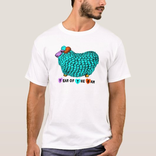Funny Turquoise Ram Chinese Nieuwjaar Zodiac M W T T-shirt (Voorkant)