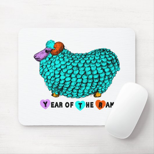 Funny Turquoise Ram Chinese Year Zodiac Mousepad Muismat (Met muis)
