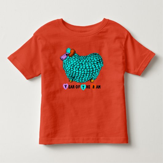 Funny Turquoise Ram Chinese Year Zodiac Toddler T Kinder Shirts (Voorkant)