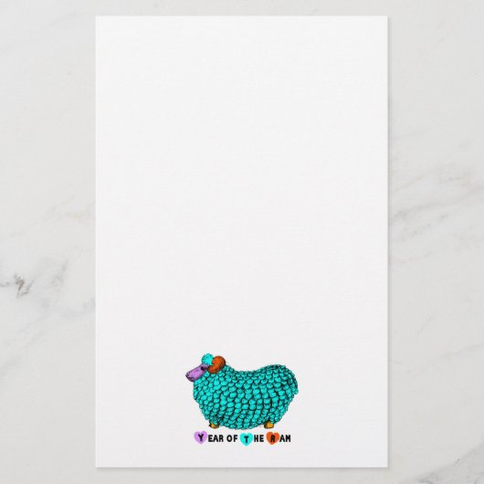 Funny Turquoise Ram Chinese Year Zodiak Stationery Briefpapier (Voorkant)