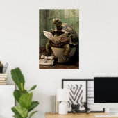 Funny Turtle Bathroom Print, Toilet Newspaper Art Poster (Thuiskantoor)